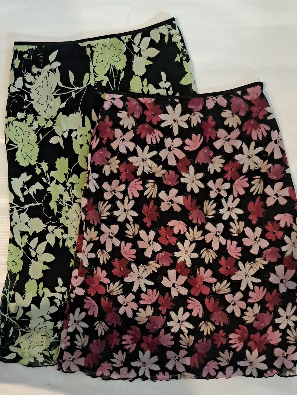 2 Floral A-Line Skirts - Black with Pink 24 Inches & Black with Green 26 Inches